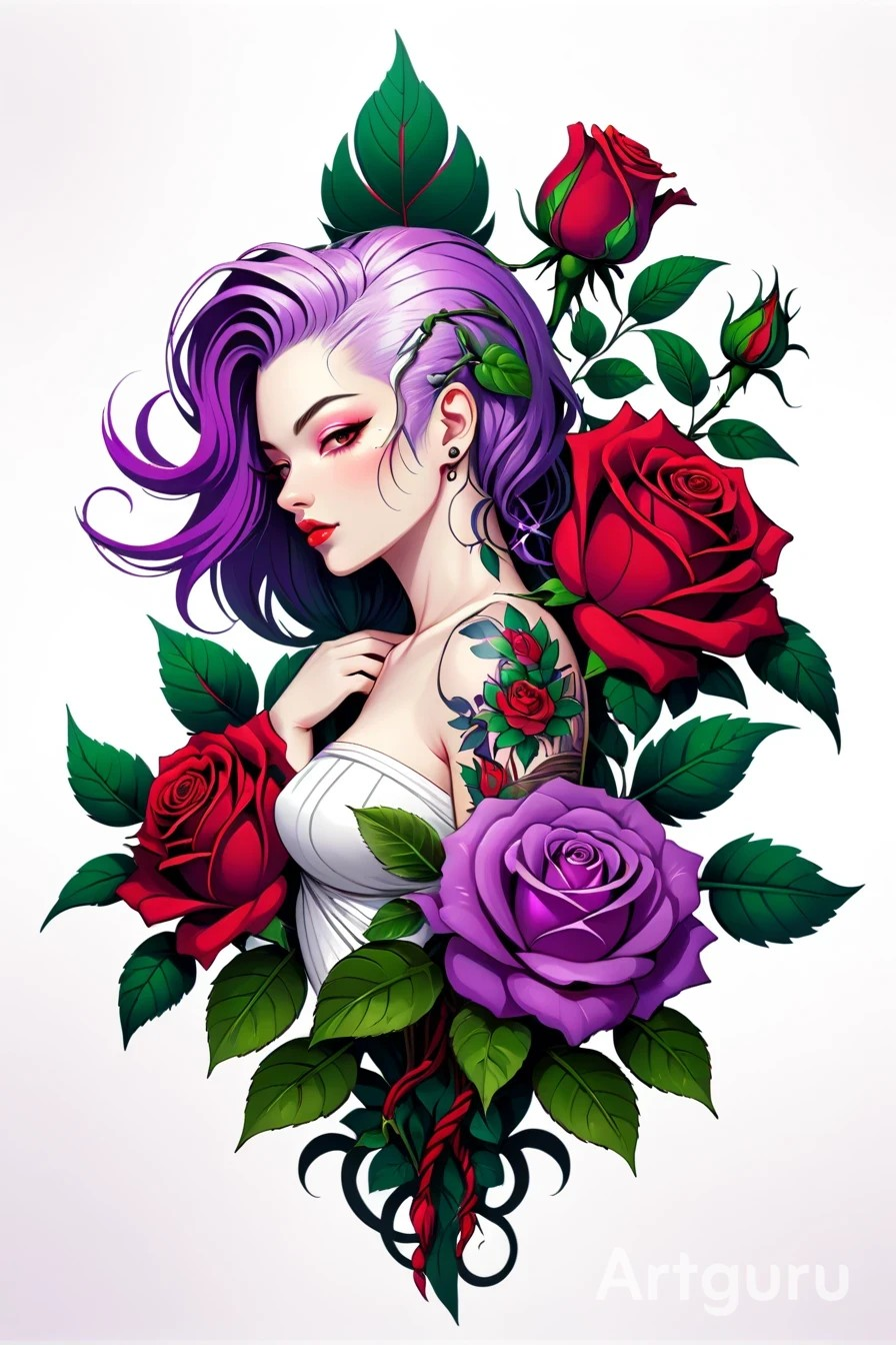 Tattoo rose and woman face flash