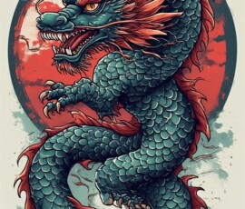 Free Tattoo Flash-Dragon Designs (Japanese) 21 Dragon & sun